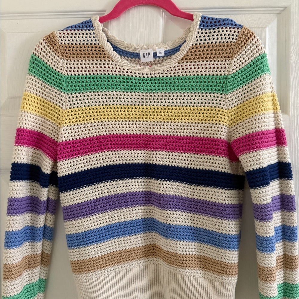 GAP Women's Colorful Striped Crew Neck Sweater